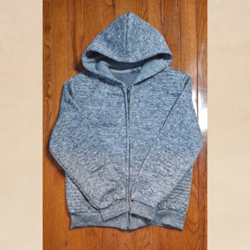 Coney Island Marled Black White Hoodie Fleece Lined Kids 14-16 Zip Sweatshirt